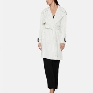 Bcbg Max Azria Aurora White Black Pinstripe Belted Trench Coat Jacket Nwt S